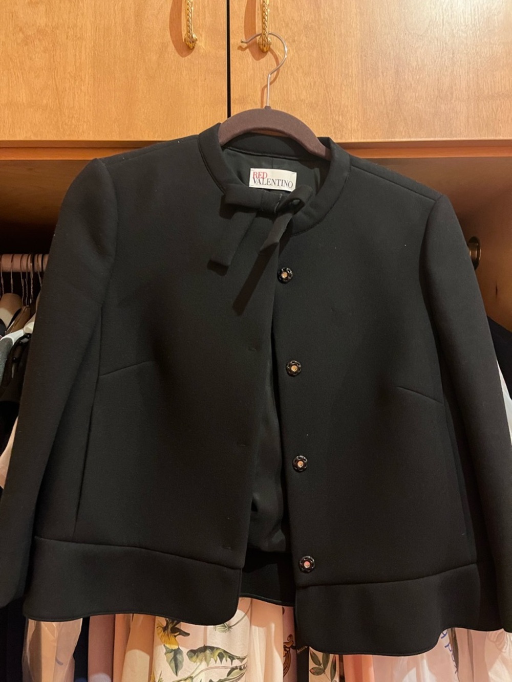 RED Valentino Black Collarless Short Jacket with Neck Tie